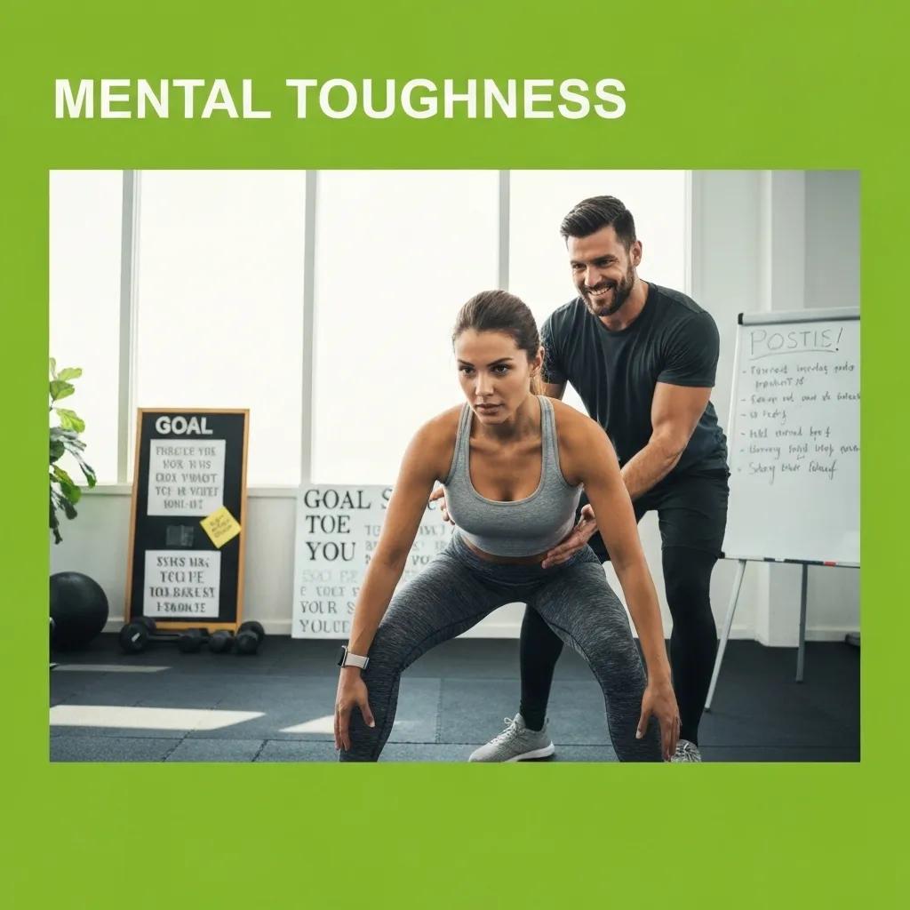 Personal trainer guiding a client through mental toughness exercises, highlighting resilience and confidence in fitness