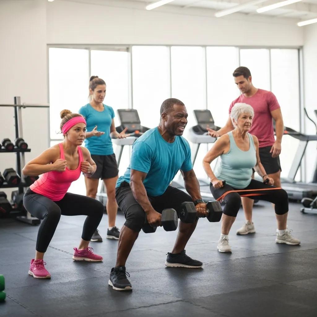 A group of people engaged in strength training exercises, showcasing the advantages of personal training