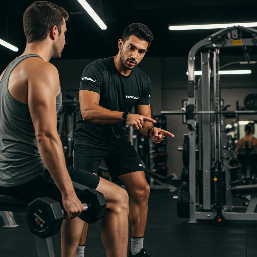 Personal trainer giving feedback to a client during a workout, illustrating the benefits of personalized coaching
