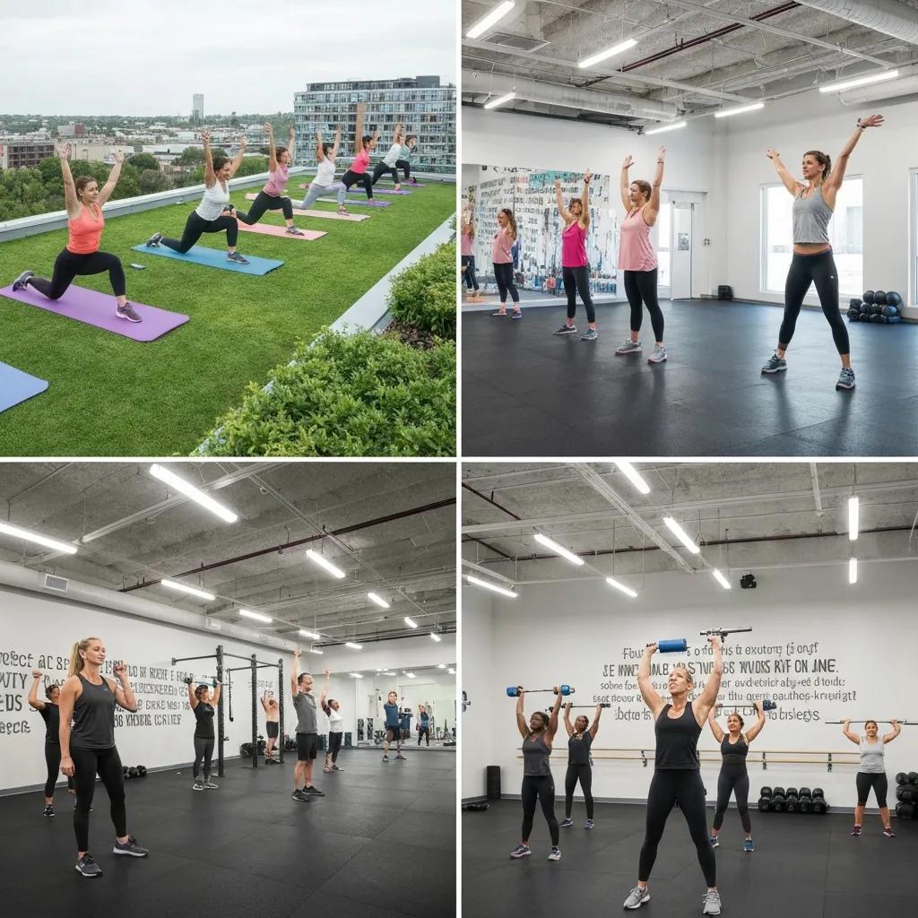 E5FIT Buckhead fitness studio interior with people participating in workout classes